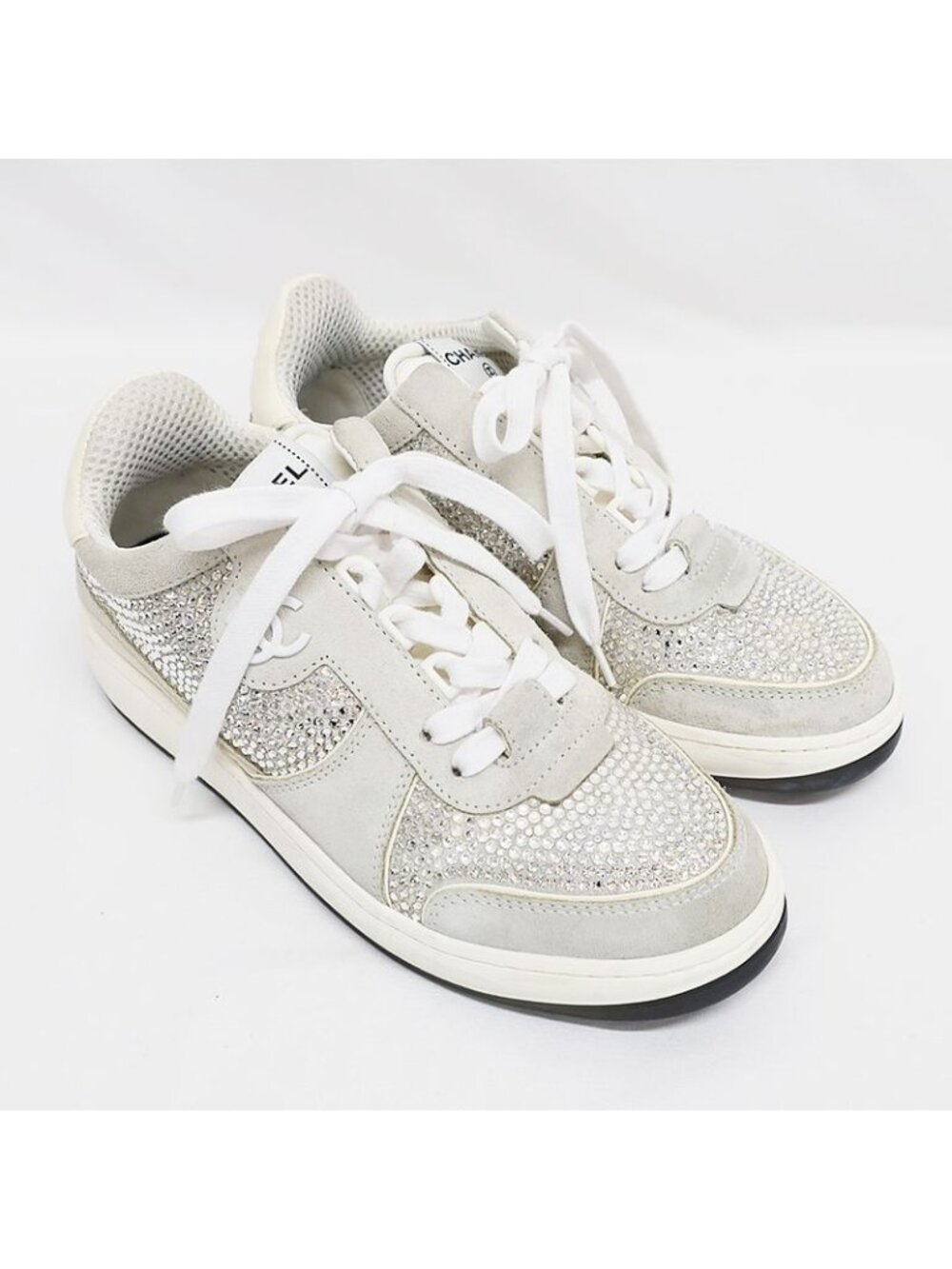 Chanel Sneakers Sequins White Size 36 Coco - Picture 9 of 10